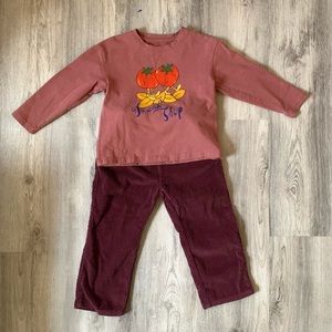 2 pcs set Girls long sleeve T-shirt and corduroy pants set
